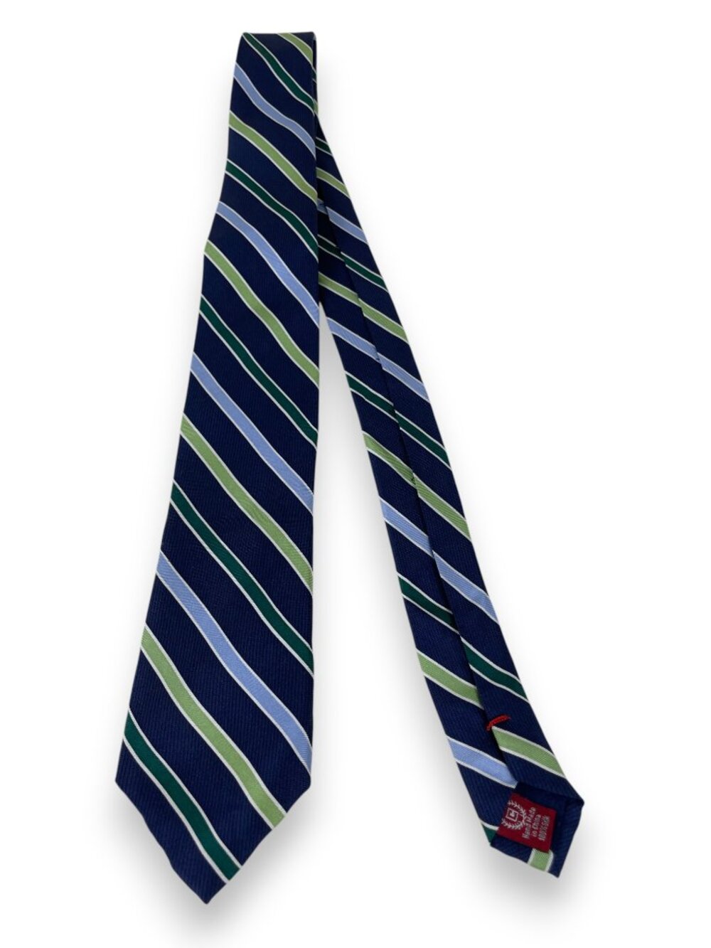 Ralph Lauren Chaps Vintage Navy Green Striped Silk Repp Tie - Picture 2 of 6